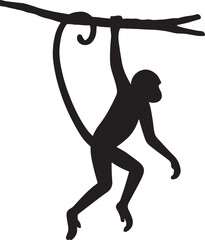 Monkey Silhouette Hanging on Tree Branch Vector Illustration 