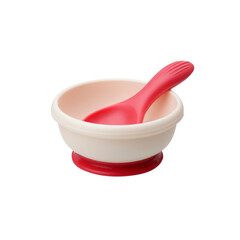 Silicone Baby Bowl and Spoon Set - Red and Cream