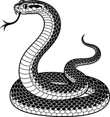 Fototapeta premium Aggressive cobra snake coiled ready to strike detailed ink drawing danger warning symbol