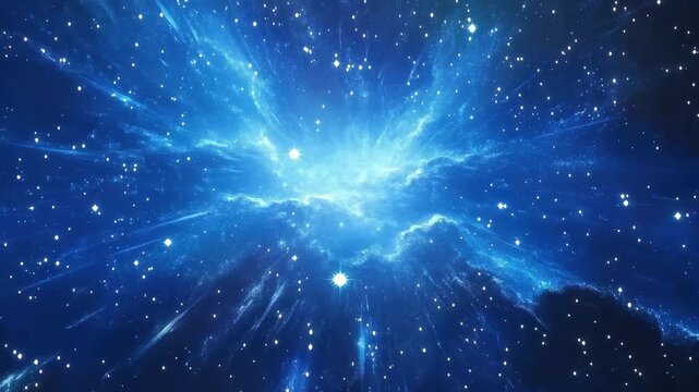 Blue stars and nebulae illuminate the vast expanse of outer space in breathtaking cosmic display, Blue stars and nebulae fly through