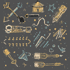 Doodles in chalky style on gray background. Suitable for educational materials, presentations, marketing campaigns, and social media posts.