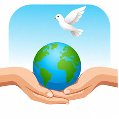 Hands Holding Globe with Peace Dove – Hope and Harmony