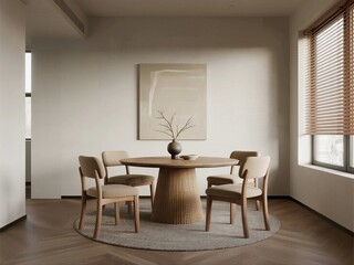 Modern Minimalist Dining Room with Natural Light and Round Table