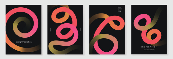 Fototapeta na wymiar Autumn gradient poster on dark background vector set. Minimalist cover template with colorful geometric shape in different shape. Ideal design for social media, banner, autumn season card.