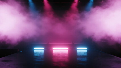 Colorful stage lights with smoke creating a vibrant atmosphere
