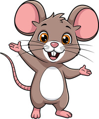 Happy cartoon mouse character, cute smiling mouse, cheerful rodent mascot, playful animal illustration, friendly mouse vector, adorable furry creature, kids cartoon design art