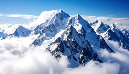 Majestic mountain range, clouds