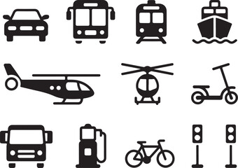 Modern transport icons set for business and travel needs