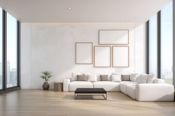 Modern Minimalist Living Room Interior with White Sofa
