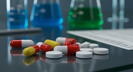 Pills and Capsules in a Petri Dish in a Scientific Laboratory