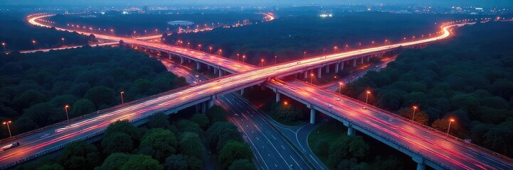 Two highways crossing, representing the convergence of different technological systems and the opportunities arising from their intersection , network architecture, traffic, system integration