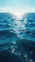 Vast, deep blue ocean stretching to the horizon, untouched and serene Sunlight glints on the endless waves, creating a mesmerizing spectacle of nature's power and beauty , aquatic, clear, vibrant