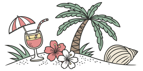 Set of summer elements in hand drawn style
