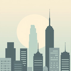 Fototapeta premium Modern spacious room with large windows and natural views, business and financial skyscraper buildings concept.Low angle view, Minimalist City with Skyscrapers in Soft Tones. Generative AI