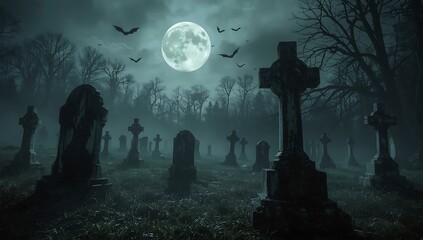 Spooky Graveyard at Night Halloween