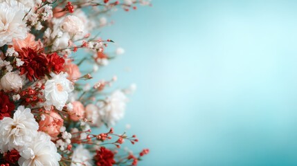 A delicate arrangement of vibrant flowers against a soft blue background, evoking feelings of beauty, peace, and the elegance of nature's creations.