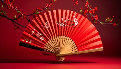 Red fan with cherry blossoms