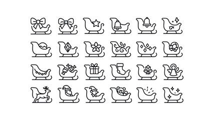 vector outline icons Sleighs (Decorations) ribbon sleigh bow sleigh star sleigh bell sleigh light sleigh glitter sleigh frosted sleigh crystal sleigh painted sleigh carved sleigh patterned.