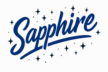 Sapphire marker lettering sleek thick line surrounded by star specks diagonal decorative composition clean white background vector look high contrast.