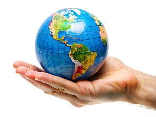 globe in hand isolated on white background ,PNG. AI Generated.