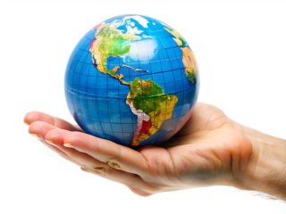 globe in hand isolated on white background ,PNG. AI Generated.