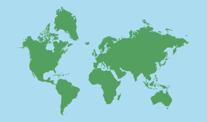 World map isolated on a blue background. Vector flat cliparts of continents.