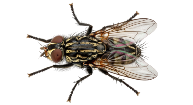 Isolated Fly, Close-up of a Specimen of a House Fly with Detailed Wings, Legs, and Body