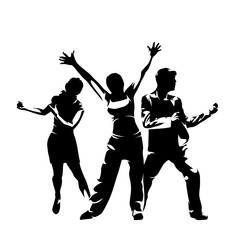 Dance, dancing youth, isolated vector silhouette. Group of dancing people