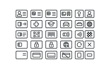 vector outline icons Smart Card (Types) smartcard id smartcard debit smartcard credit smartcard sim smartcard metro smartcard access smartcard key smartcard health smartcard student.