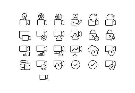vector outline icons Video Stream (Advanced) videostream smart videostream ai videostream auto videostream manual videostream synced videostream unsynced videostream monitor videostream.