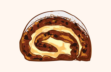 Pumpkin Roll Slice Illustration with Cream Swirl