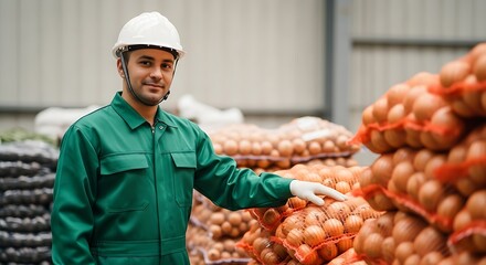 Focused Worker in a Produce Warehouse.
