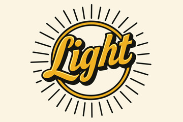 Fototapeta premium Light retro poster lettering luminous bold strokes surrounded by rays circular frame composition clean white background vector look high contrast.