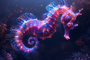 Beautiful Glowing Seahorse Digital Fantasy