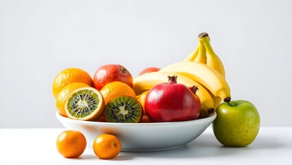 Fresh Fruit Bowl with Oranges, Bananas, Kiwis, and Apples for Food Ads, Posters, and Banners