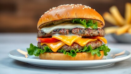 Juicy Cheeseburger with Lettuce and Tomato for Social Media, Flyers, and Presentations