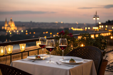 "Luxury Lifestyle Dining with Wine and City Lights"