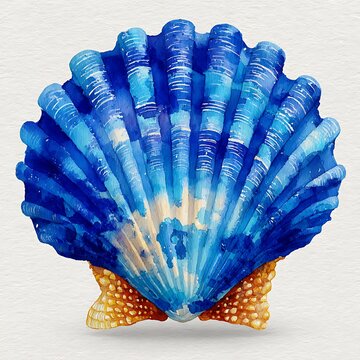 Vibrant blue seashell watercolor art ocean marine