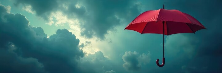 A sturdy umbrella standing tall against a stormy sky, symbolizing protection and security  Perfect for illustrating financial security and risk mitigation concepts ,  liability,  weather,  stability
