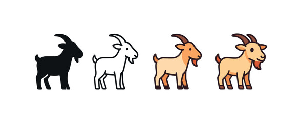 Obraz premium Vector icon farm goat same pose same proportions four styles black solid glyph outline minimal flat multicolor filled cartoon flat shaded.
