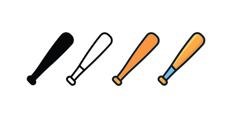 Obraz premium Vector icon sport baseball bat same pose same proportions four styles black solid glyph outline minimal flat multicolor filled cartoon flat shaded.