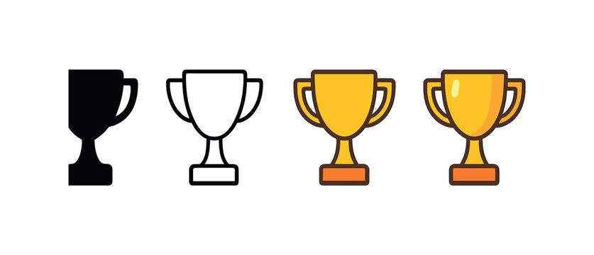 Vector icon sport trophy cup same pose same proportions four styles black solid glyph outline minimal flat multicolor filled cartoon flat shaded.