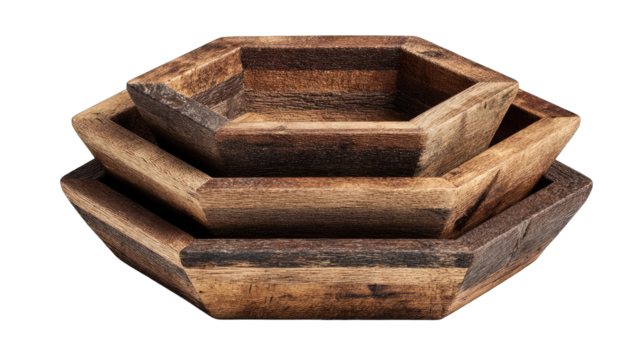 Nested wooden bowls, hexagon shape