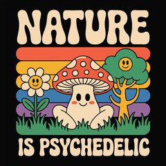 Psychedelic Nature Mushroom Retro Groovy Vector Illustration