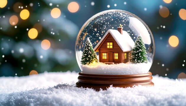 Snow globe with a cozy cabin