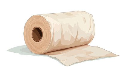 A close-up studio shot of a roll of toilet paper against a white background. The roll is partially unrolled, showing the texture of the paper.  The paper is primarily off-white with subtle