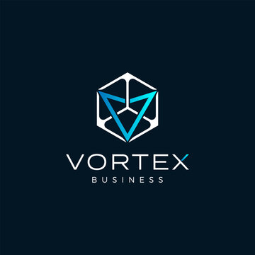 Modern geometric logo featuring the letter V within a tech cube structure. Ideal for a data management, technology, or software business seeking a professional, innovative brand identity.
