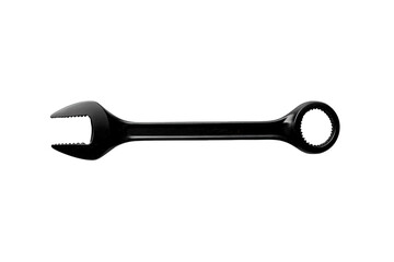 Black wrench with open and ring end isolated on transparent background, a versatile tool for gripping and turning nuts and bolts in various mechanical applications
