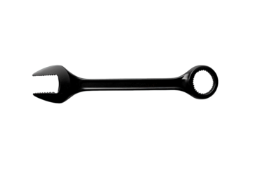 Black wrench with open and ring end isolated on transparent background, a versatile tool for gripping and turning nuts and bolts in various mechanical applications