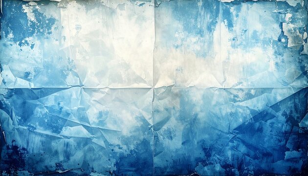 Elegant blue background with vintage grunge texture, resembling aged paper. Soft gradients of light and dark blue shades create atmospheric depth, artistic charm, timeless style, perfect backdrop for 
